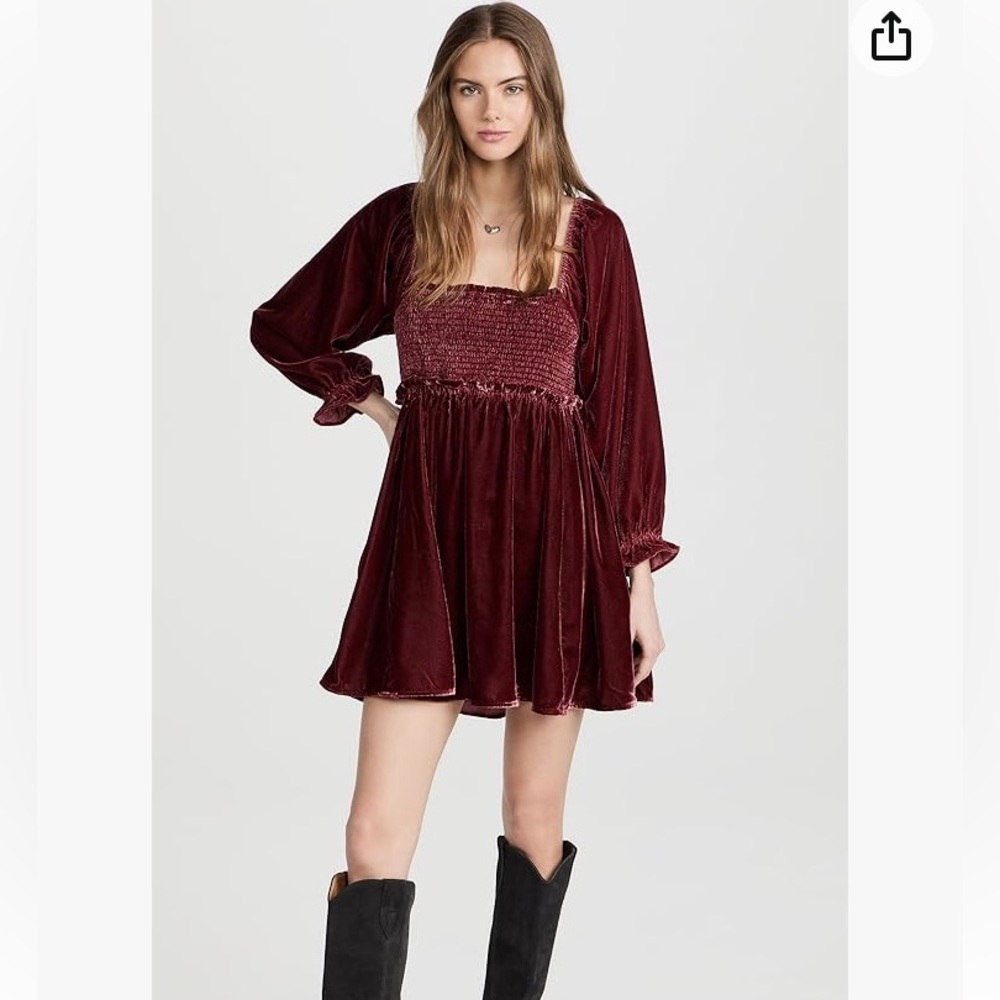 Free people Movement Women's Daphne Velvet Sleeve Mini Dress roan rouge … - Picture 2 of 16